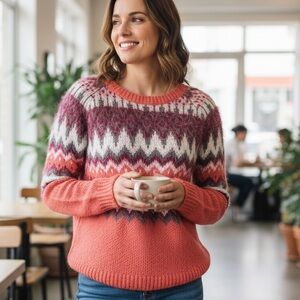 Mossimo Coral & Berry Fair Isle Sweater – Women’s Small